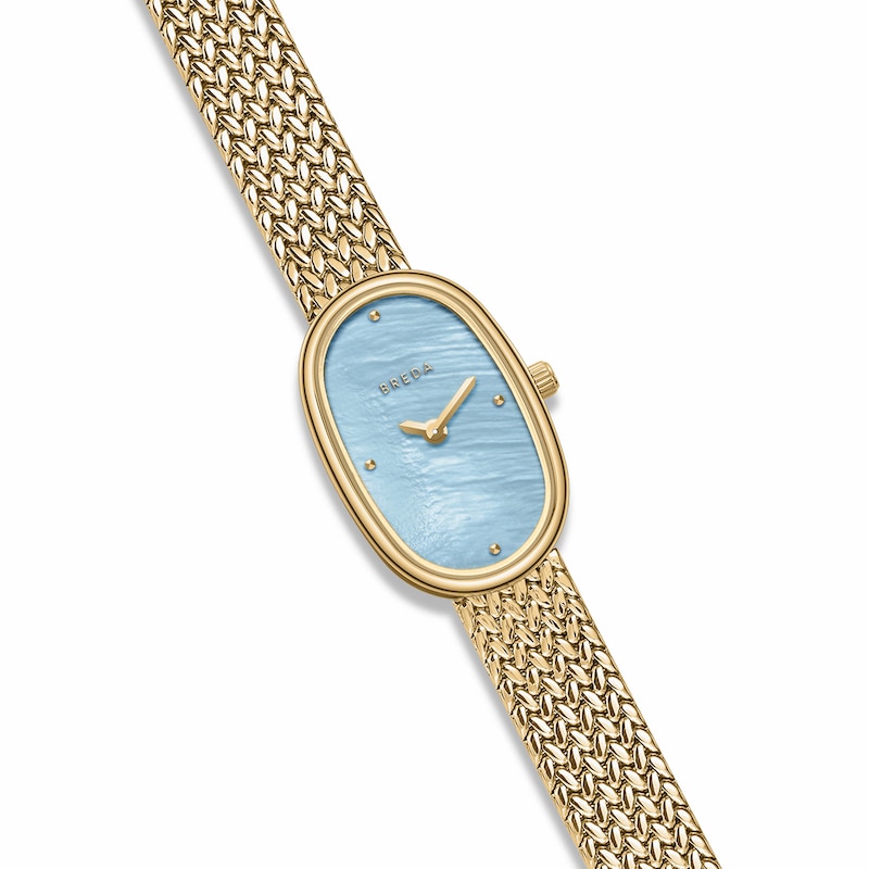 Main Image 3 of Ladies' BREDA Jane Small Analog Watch with Blue Mother-of-Pearl Dial and 18K Gold-Plated Mesh Bracelet (Model: 1757d)