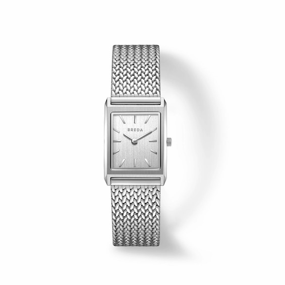 Unisex Breda Virgil Small Analog Watch with Silver-Tone Dial and Stainless Steel Mesh Bracelet (Model: 1758b)