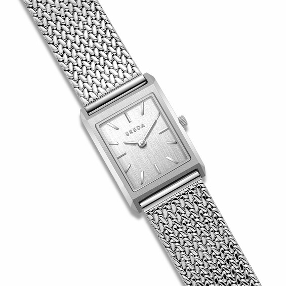 Unisex Breda Virgil Small Analog Watch with Silver-Tone Dial and Stainless Steel Mesh Bracelet (Model: 1758b)