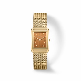 Unisex BREDA Virgil Small Analog Watch with Brown Dial and 18K Gold-Plated Mesh Bracelet (Model: 1758c)
