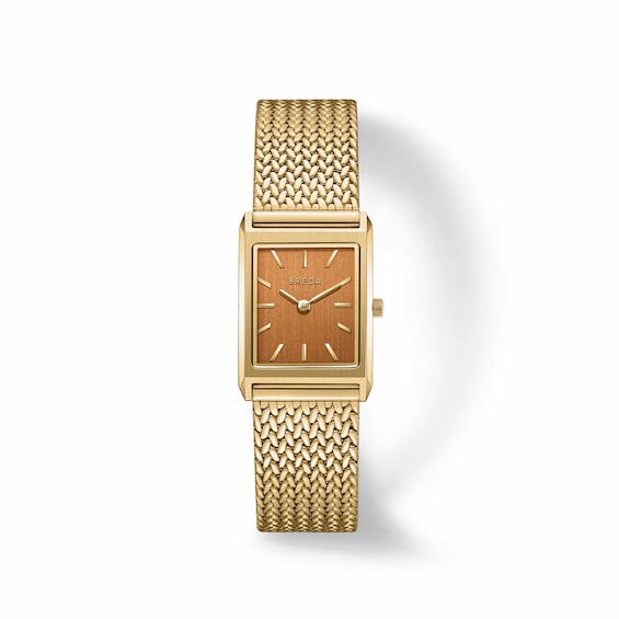 Unisex Breda Virgil Small Analog Watch with Brown Dial and 18K Gold-Plated Mesh Bracelet (Model: 1758c)