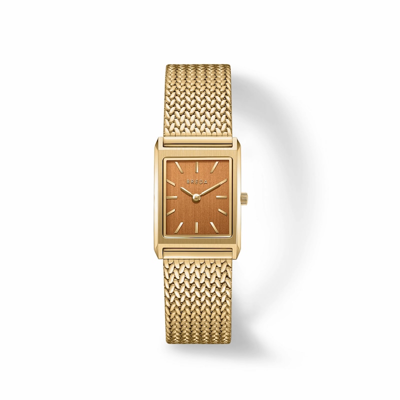 Main Image 1 of Unisex BREDA Virgil Small Analog Watch with Brown Dial and 18K Gold-Plated Mesh Bracelet (Model: 1758c)