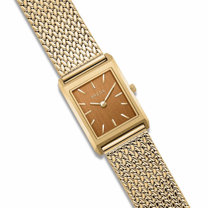 Main Image 3 of Unisex BREDA Virgil Small Analog Watch with Brown Dial and 18K Gold-Plated Mesh Bracelet (Model: 1758c)
