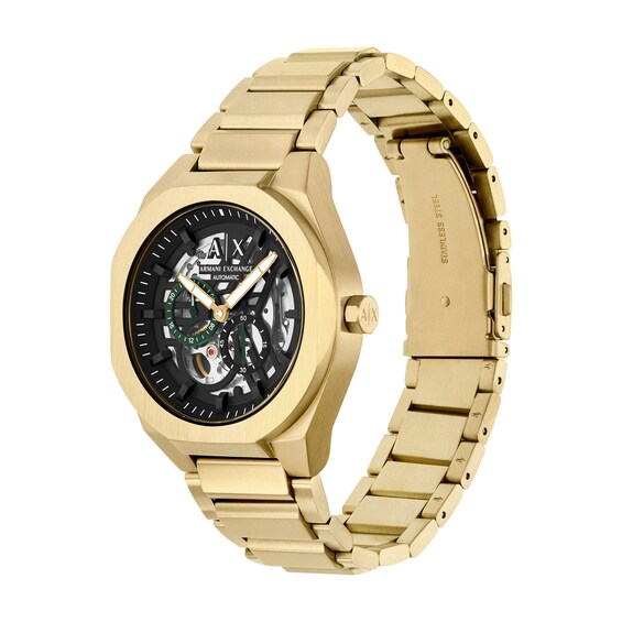 Men's Armani Exchange Sync Automatic Gold Tone IP Stainless Steel Watch with Black Dial (Model: Ax4194)
