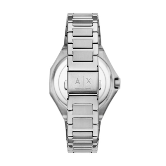 Ladies' Armani Exchange Lola Chronograph Stainless Steel Watch with Silver-Tone and Crystal Dial (Model: Ax4622)