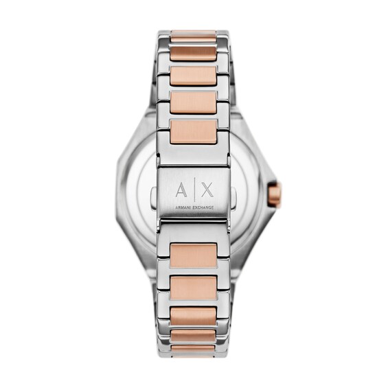 Ladies' Armani Exchange Lola Chronograph TwoTone Watch with Silver-Tone and Crystal Dial (Model: Ax4623)