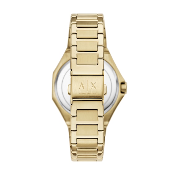 Ladies' Armani Exchange Lola Chronograph Gold-Tone IP Watch with Gold-Tone and Crystal Dial (Model: Ax4624)