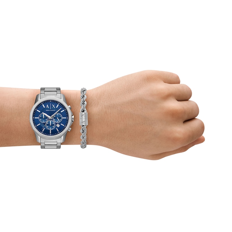 Main Image 2 of Men's Armani Exchange Chronograph Watch with Blue Dial and Stainless Steel Bracelet Set (Model: AX7176SET)