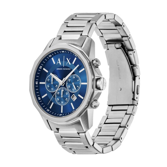 Men's Armani Exchange Chronograph Watch with Blue Dial and Stainless Steel Bracelet Set (Model: Ax7176Set)