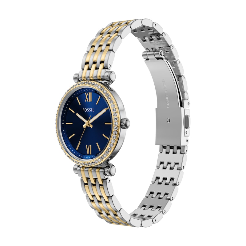 Main Image 3 of Ladies' Fossil Carlie Analog Watch in Two-Tone Stainless Steel with Blue Dial and Crystal Accents (Model: ES5438)