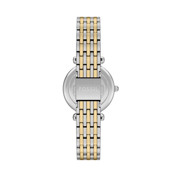 Ladies' Fossil Carlie Analog Watch in Two-Tone Stainless Steel with Blue Dial and Crystal Accents (Model: Es5438)