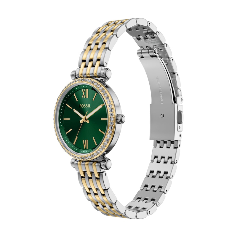 Main Image 3 of Ladies' Fossil Carlie Analog Watch in Two-Tone Stainless Steel with Green Dial and Crystal Accents (Model: ES5438)