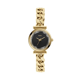 Ladies' Fossil Carlie Analog Watch in Gold-Tone Stainless Steel and Black Dial (Model: ES5440)