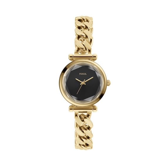 Ladies' Fossil Carlie Analog Watch in Gold-Tone Stainless Steel and Black Dial (Model: Es5440)