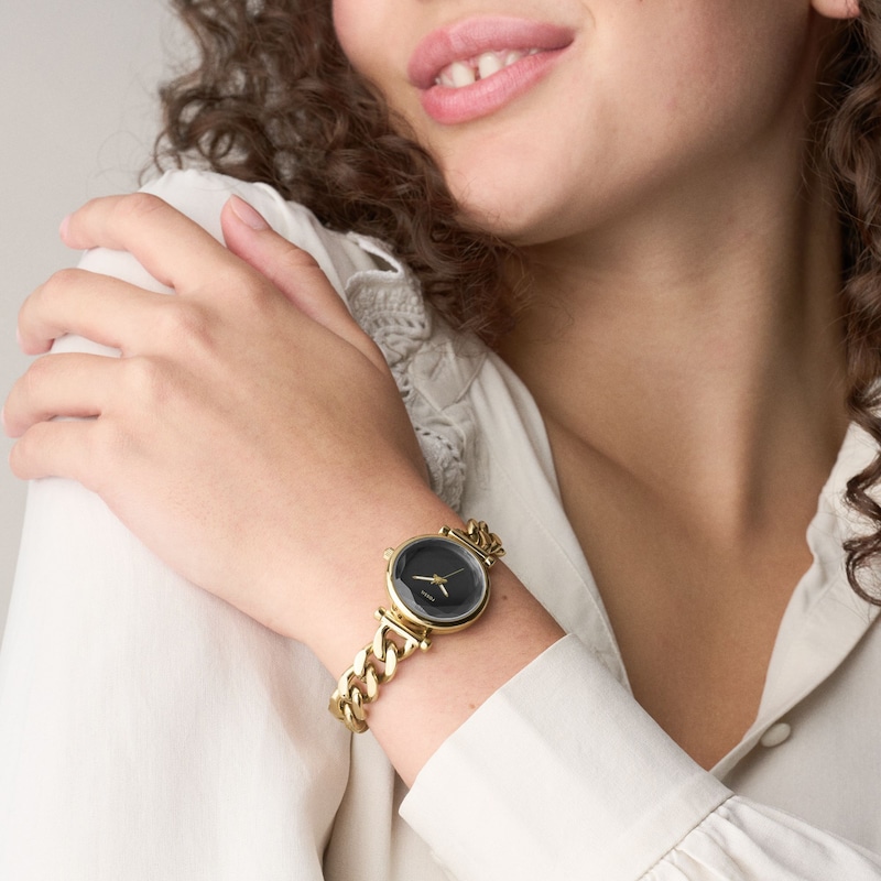 Main Image 2 of Ladies' Fossil Carlie Analog Watch in Gold-Tone Stainless Steel and Black Dial (Model: ES5440)