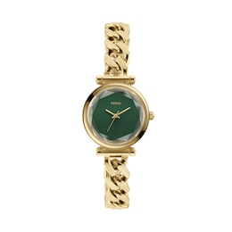 Ladies' Fossil Carlie Analog Watch in Gold-Tone Stainless Steel and Green Dial (Model: ES5441)