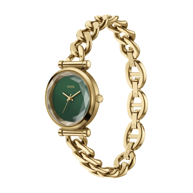Main Image 3 of Ladies' Fossil Carlie Analog Watch in Gold-Tone Stainless Steel and Green Dial (Model: ES5441)