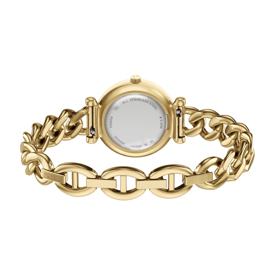 Ladies' Fossil Carlie Analog Watch in Gold-Tone Stainless Steel and Green Dial (Model: Es5441)