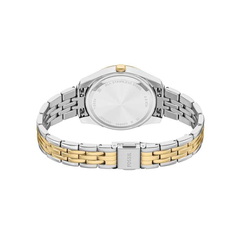 Main Image 5 of Ladies' Fossil Scarlette Analog Watch in Two-Tone Stainless Steel with Blue Dial and Crystal Accents (Model: ES5443)