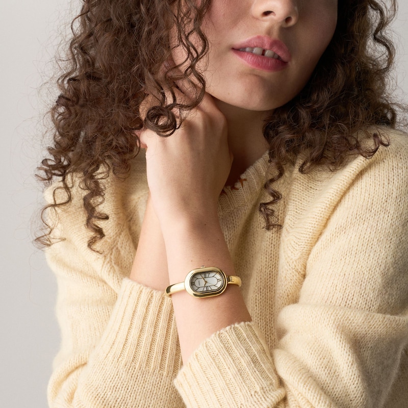 Main Image 2 of Ladies' Fossil Sloan Analog Bangle Watch in Gold-Tone Stainless Steel with Mother-of-Pearl Dial (Model: ES5444)