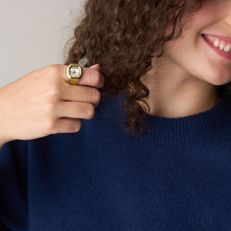 Main Image 2 of Ladies' Fossil Harlow Analog Watch Ring in Gold-Tone Stainless Steel with Cream Dial (Model: ES5446)