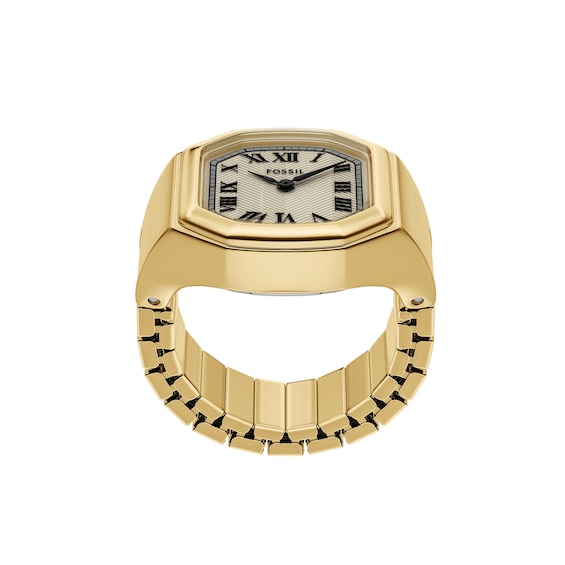 Ladies' Fossil Harlow Analog Watch Ring in Gold-Tone Stainless Steel with Cream Dial (Model: Es5446)
