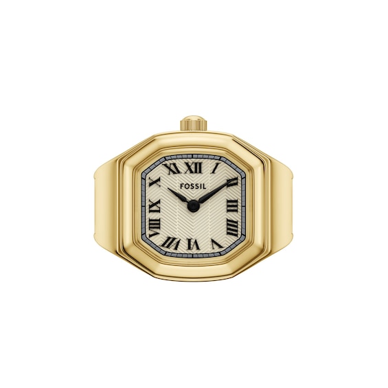 Ladies' Fossil Harlow Analog Watch Ring in Gold-Tone Stainless Steel with Cream Dial (Model: Es5446)