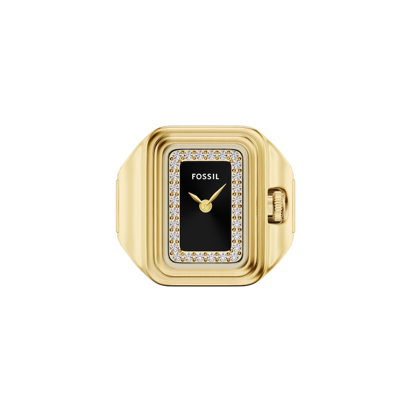 Main Image 4 of Ladies' Fossil Raquel Analog Watch Ring in Gold-Tone Stainless Steel with Black Dial and Crystal Accents (Model: ES5447)