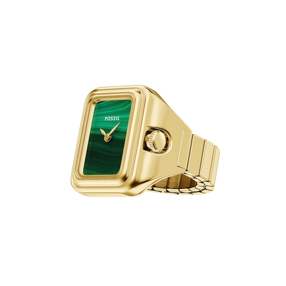 Ladies' Fossil Raquel Analog Watch Ring in Gold-Tone Stainless Steel with Malachite Dial (Model: Es5448)