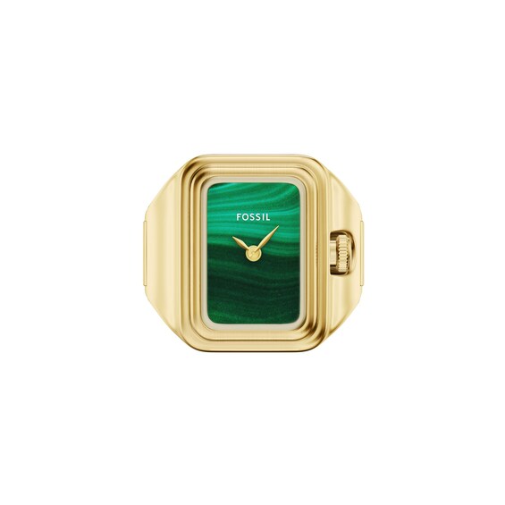 Ladies' Fossil Raquel Analog Watch Ring in Gold-Tone Stainless Steel with Malachite Dial (Model: Es5448)