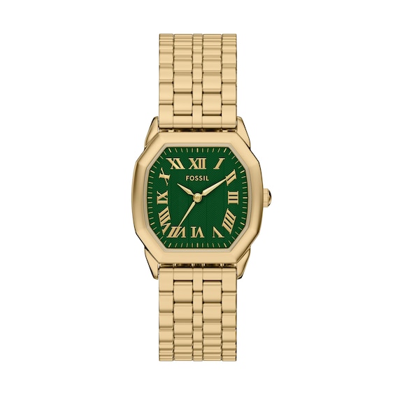 Ladies' Fossil Harlow Analog Watch in Gold-Tone Stainless Steel with Green Dial (Model: Es5451)