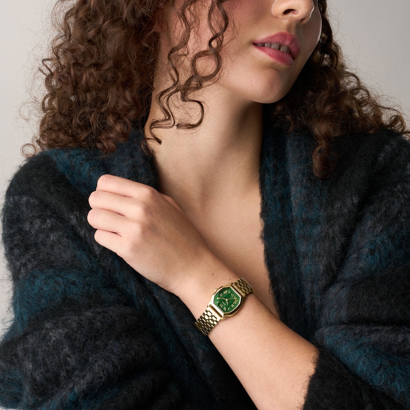 Main Image 2 of Ladies' Fossil Harlow Analog Watch in Gold-Tone Stainless Steel with Green Dial (Model: ES5451)