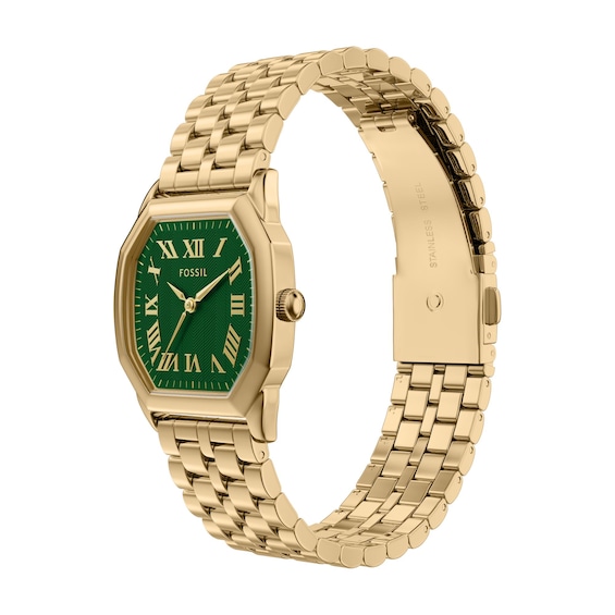 Ladies' Fossil Harlow Analog Watch in Gold-Tone Stainless Steel with Green Dial (Model: Es5451)