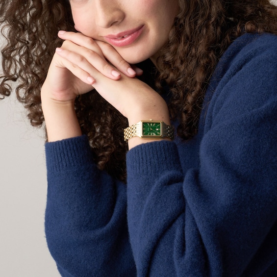 Ladies' Fossil Raquel Analog Watch in Gold-Tone Stainless Steel with Green Dial (Model: Es5452)