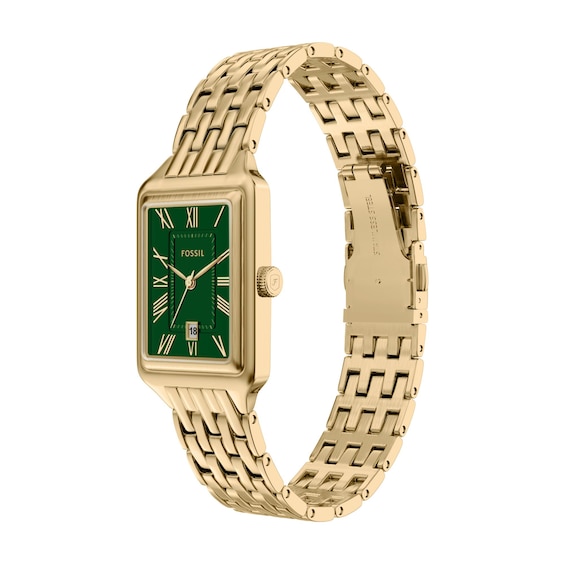 Ladies' Fossil Raquel Analog Watch in Gold-Tone Stainless Steel with Green Dial (Model: Es5452)