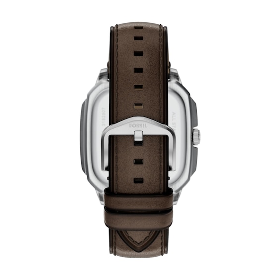 Men's Fossil Crosby Analog Watch in Stainless Steel with Green Dial and Brown Leather Strap (Model: Fs6150)