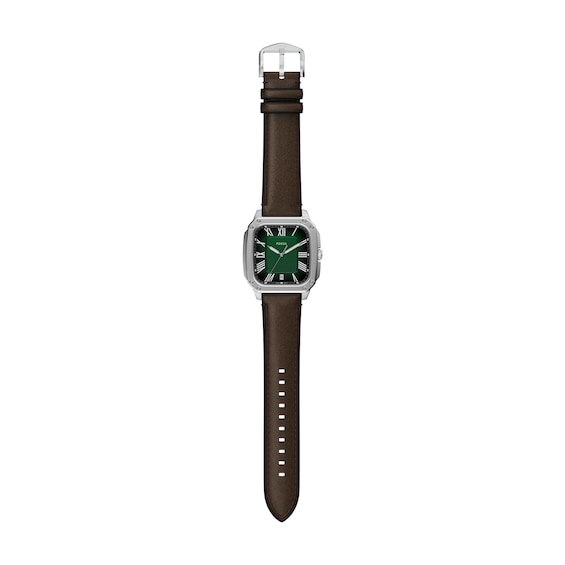 Men's Fossil Crosby Analog Watch in Stainless Steel with Green Dial and Brown Leather Strap (Model: Fs6150)