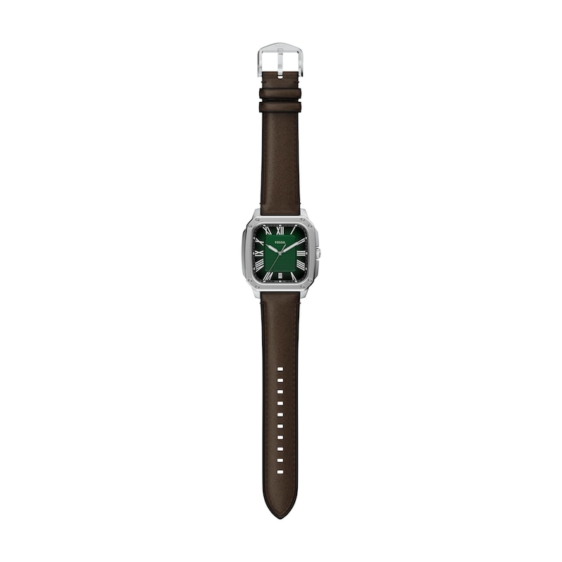Main Image 5 of Men's Fossil Crosby Analog Watch in Stainless Steel with Green Dial and Brown Leather Strap (Model: FS6150)
