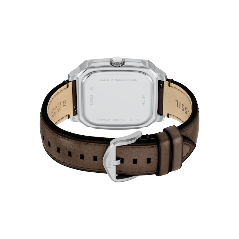 Main Image 6 of Men's Fossil Crosby Analog Watch in Stainless Steel with Green Dial and Brown Leather Strap (Model: FS6150)