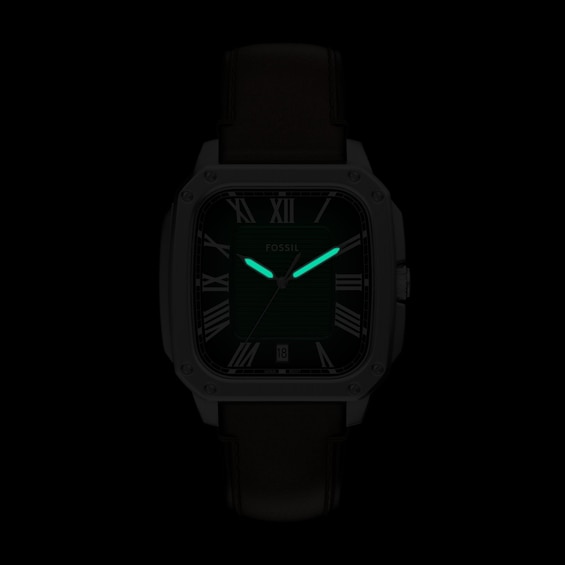 Men's Fossil Crosby Analog Watch in Stainless Steel with Green Dial and Brown Leather Strap (Model: Fs6150)