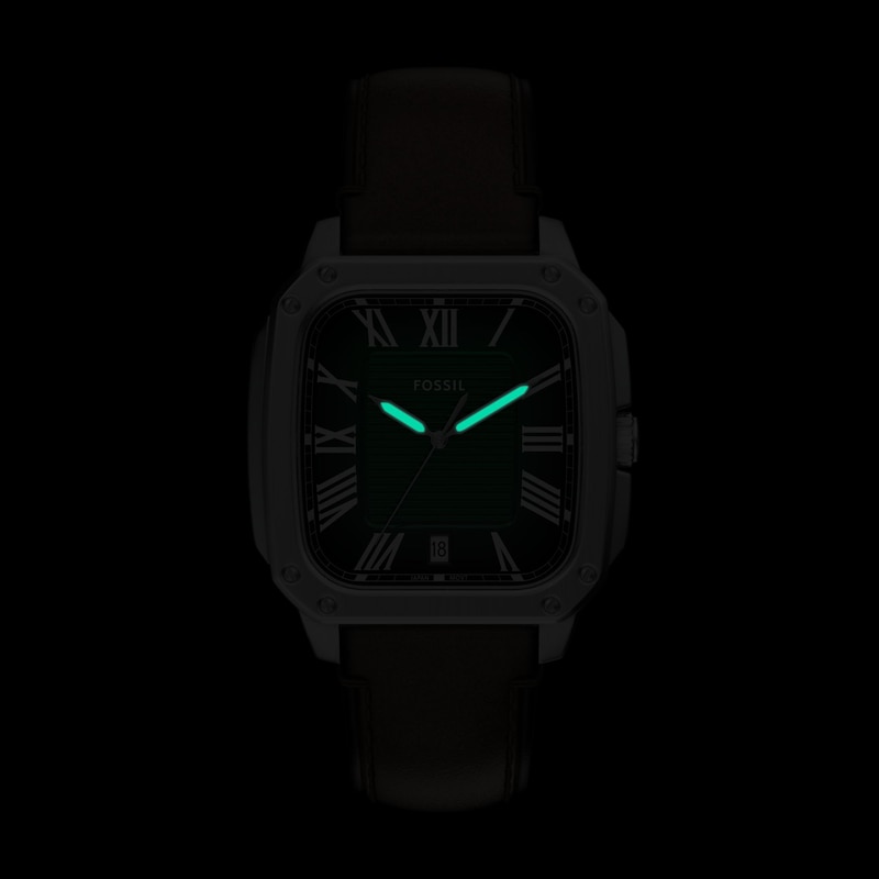 Main Image 7 of Men's Fossil Crosby Analog Watch in Stainless Steel with Green Dial and Brown Leather Strap (Model: FS6150)