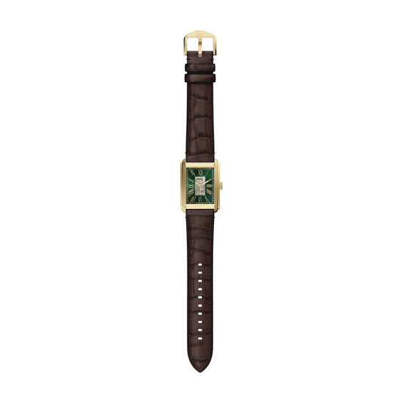 Men’s Fossil Caraway Automatic Watch in Gold-Tone Stainless Steel with Green Dial and Brown Leather Strap (Model: Me3271)