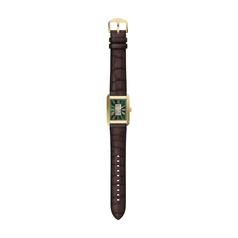 Main Image 5 of Men’s Fossil Caraway Automatic Gold-Tone Stainless Steel Watch with Green Dial and Brown Strap (Model: ME3271)