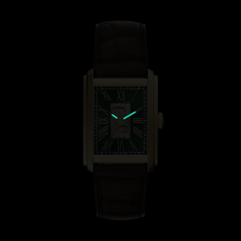 Main Image 7 of Men’s Fossil Caraway Automatic Gold-Tone Stainless Steel Watch with Green Dial and Brown Strap (Model: ME3271)