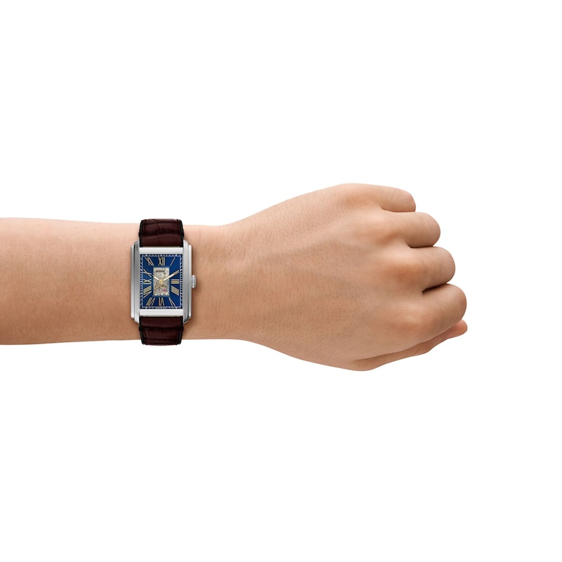 Main Image 2 of Men’s Fossil Caraway Analog Watch in Stainless Steel with Blue Dial and Brown Leather Strap (Model: ME3273)