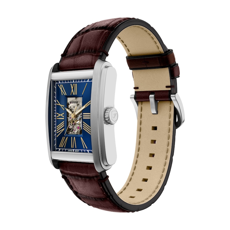Main Image 3 of Men’s Fossil Caraway Analog Watch in Stainless Steel with Blue Dial and Brown Leather Strap (Model: ME3273)