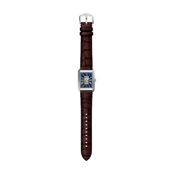 Men’s Fossil Caraway Analog Watch in Stainless Steel with Blue Dial and Brown Leather Strap (Model: Me3273)