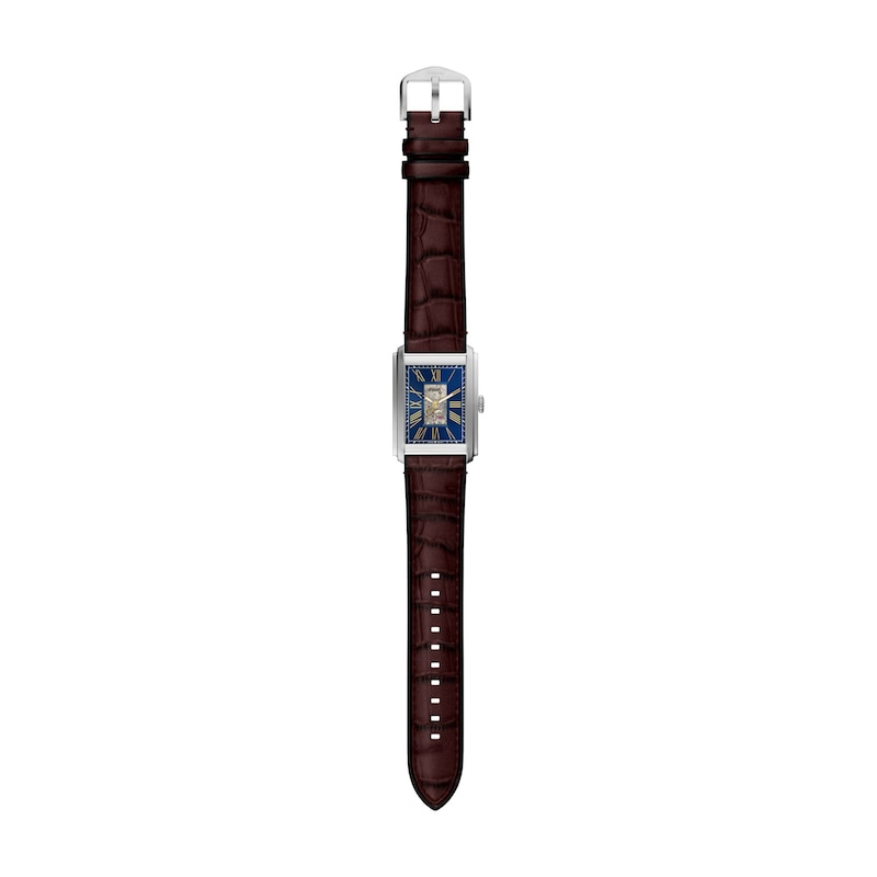 Main Image 5 of Men’s Fossil Caraway Analog Watch in Stainless Steel with Blue Dial and Brown Leather Strap (Model: ME3273)