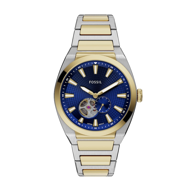 Main Image 1 of Men's Fossil Everett Automatic Watch in Two-Tone Stainless Steel with Blue Dial (Model: ME3275)
