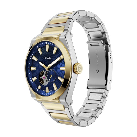 Men's Fossil Everett Automatic Watch in Two-Tone Stainless Steel with Blue Dial (Model: Me3275)